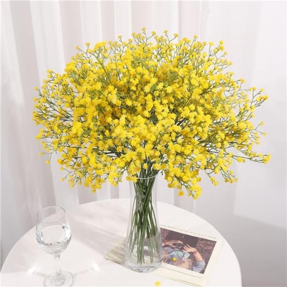 Artificial Baby Breath Flowers Yellow Gypsophila Bouquets 15pcs Real Touch - Picture 6 of 6